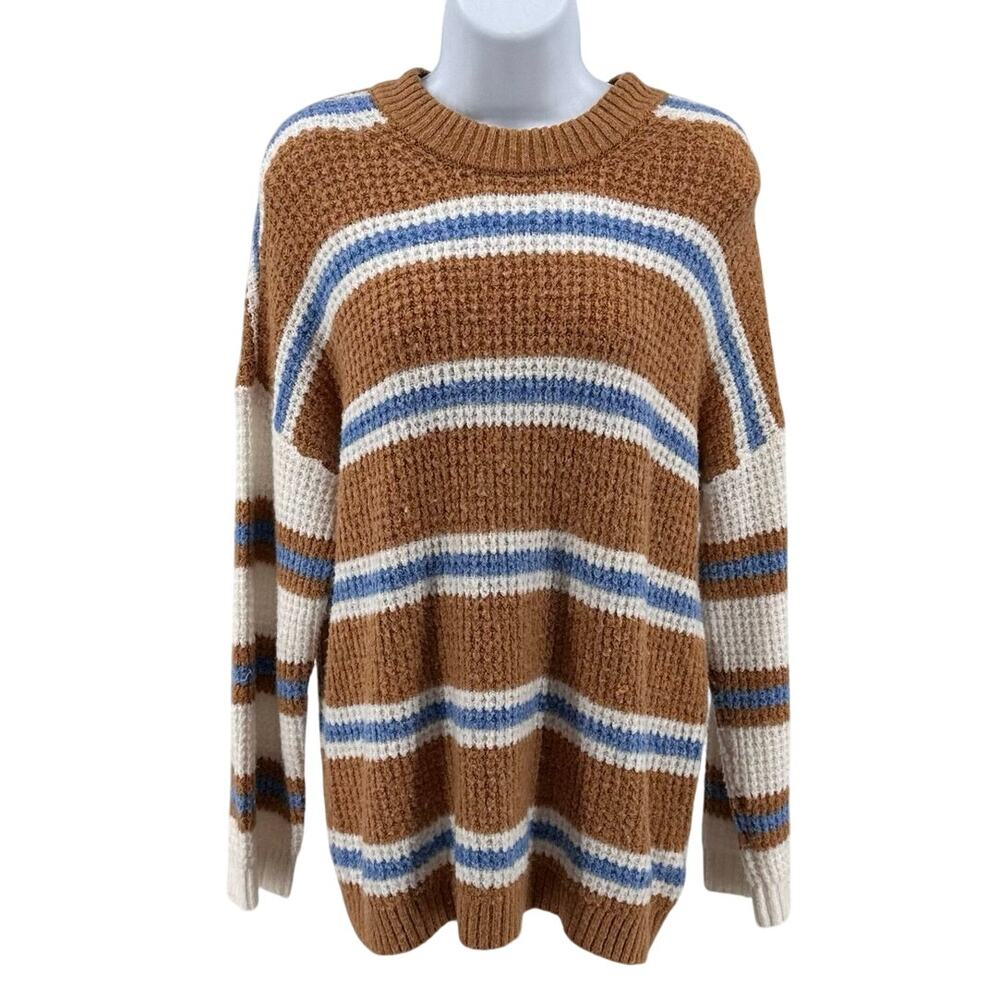 American Eagle Outfitters Striped Relaxed Sweater WMNS XS Brown/Blue/White Boxy